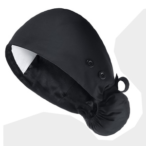 Casquette chirurgicale unisexe noire en satin avec bouton et lien à nouer, en polyester/coton, pour hôpital/infirmières - Product Image 1