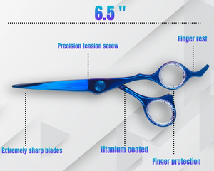 Ciseaux amincissants droitiers en acier inoxydable à revêtement bleu avec manche en céramique lame tranchante pour la coupe de cheveux de salon de coiffure - Product Image 6