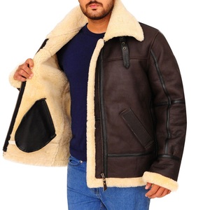 Custom Design <b>Men</b> Shearling Leather <b>Jacket</b> Regular Fit Front Zipper Wholesale OEM Outdoor Use Shearling Leather <b>Jacket</b> For <b>Men</b> - Product Image 6