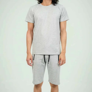 ชุดเสื้อยืดและกางเกงขาสั้นพิมพ์ลายโลโก้ตามสั่ง ผลิตจากโรงงาน เสื้อผ้าฤดูร้อนสำหรับผู้ชาย สีพื้น สไตล์ฮิปฮอป ผ้าเทอร์รี่คอตตอน - Product Image 6