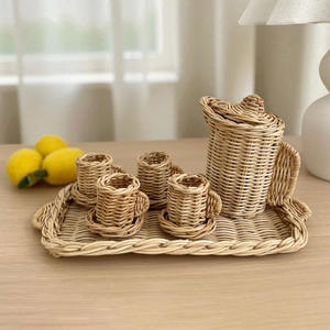 Juguetes de cocina de madera para niños, juego imaginativo, juguete de mimbre, jarra de limonada con tazas y platillos - Product Image 1