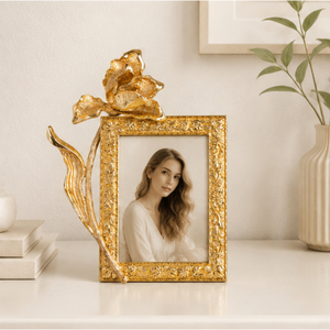 Antique <b>Gold</b> Metal Modern Embossed Tulip Flower Photo <b>Frame</b> European Style Durable Eco-Friendly Desktop Tabletop Decoration - Product Image 4