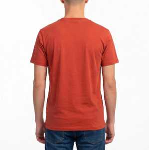 T-shirt à manches courtes pour homme, col rond, orange uni, coupe classique, décontracté, tricoté - Product Image 2