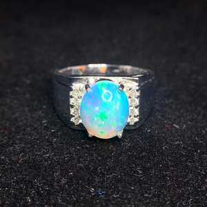 แหวนโอปอลสีน้ำเงิน เงินแท้ 925 แหวนโอปอลธรรมชาติ แหวนหมั้นโอปอลไฟ แหวนของพ่อ เครื่องประดับประจำเดือนตุลาคม - Product Image 5