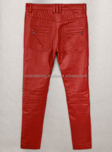 Pantalons en cuir de vachette véritable pour hommes Pantalons en cuir de motard à lacets noirs Pantalons en cuir pour hommes. - Product Image 6