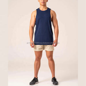 Débardeur de sport respirant de qualité supérieure, col rond, ourlet incurvé, uni, logo imprimé, coton élasthanne, pour homme - Product Image 5