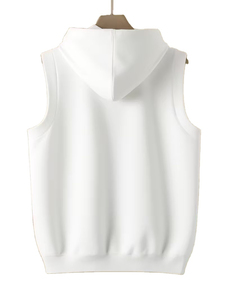 Chaleco sin mangas con capucha para hombre, blanco, con cremallera completa, informal, talla grande, para otoño, de color liso, de terciopelo, con bolsillos tejidos, 100% - Product Image 2