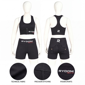 RYDOM <b>Women's</b> Summer 2-Piece Sports Set Black High Waist <b>Shorts</b> with Pockets Button Lace Zipper Blazer Breathable Workout Wear - Product Image 2