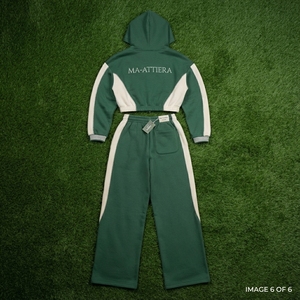 Ensemble de survêtement pour femme, couleur verte, avec veste à capuche zippée et pantalon de survêtement à jambes larges - Product Image 6