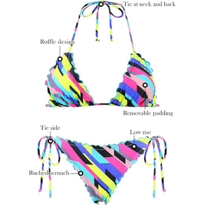 Conjuntos de Bikini para Mujer con Logotipo Personalizado, Traje de Baño de Dos Piezas con Volantes, Estampado Floral, Cuello Halter y Copa Triangular - Product Image 4