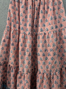 Elegant Blush Pink Floral Tiered Long <b>Skirt</b> for <b>Women</b> Handcrafted Cotton <b>Maxi</b> <b>Skirt</b> with Elastic Waist Traditional Block Print - Product Image 4