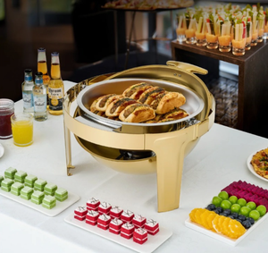 ชุดอุ่นอาหารบุฟเฟ่ต์สแตนเลสทรงกลมขนาด 6.3 ควอร์ต พร้อมฝาปิดแบบม้วน สำหรับงานจัดเลี้ยงและงานปาร์ตี้ ในราคาที่ดีที่สุด - Product Image 3