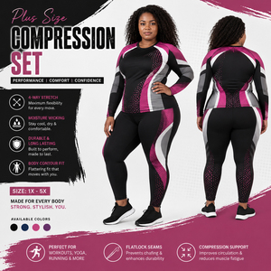 Conjunto de 2 Piezas para Mujer, Talla Grande, Camiseta de Manga Larga Estampada y Leggings de Yoga, Spandex y Poliéster, Ropa Deportiva, Leggings de Gimnasio - Product Image 1