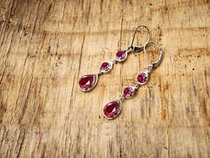 Handmade Ruby Gemstone Long <b>Earrings</b> 925 Silver Oval Cut Wedding Jewelry Third Party Certified Nikhil Gems Brand Rajasthan - Product Image 2