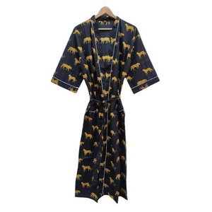 Robe Kimono en Coton Premium pour Femme avec Imprimé Léopard, Robe Longue Enveloppante à Manches Courtes et Passepoil Contrastant, Tenue de Détente - Product Image 2