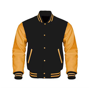 Genuine Wool Stand Collar Patchwork Design Varsity <b>Baseball</b> <b>Jacket</b> with Zipper Closure Front Logo Thick Lining <b>for</b> <b>Men</b> - Product Image 2