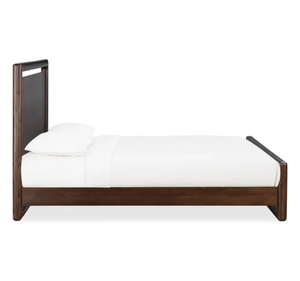 Cadre de lit moderne en teck massif, lit plateforme minimaliste à profil bas avec tête de lit épaisse, mobilier de chambre contemporain - Product Image 2