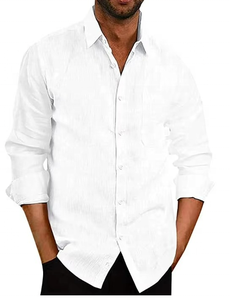 Camisa de Lino Personalizada al por Mayor para Hombre, Chemise Homme, Camisas Blancas para Hombre - Product Image 4