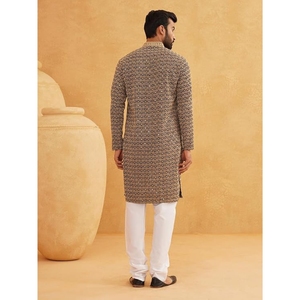Men's Traditional Cotton Kurta With Geometric Print <b>Ankle</b>-Length Regular Fit For Casual Wear India Pakistan Style - Product Image 2