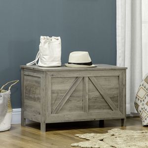 Panca contenitore in legno stile rustico da 30 pollici con coperchio sollevabile e cerniera di sicurezza a 100 gradi per l'organizzazione e lo stoccaggio domestico - Product Image 2
