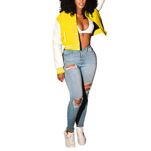 Custom <b>Ladies</b> Varsity Baseball Bomber Jacket High Quality 100% Polyester Zipper OEM Streetwear Private Label Wholesale - Product Image 2