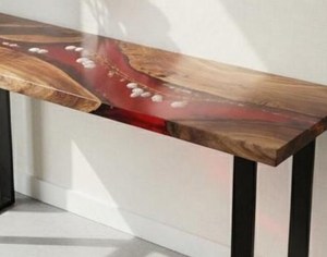 TIMELESS CRAFT Table console en résine époxy et bois de noyer, bord naturel Crimson River, faite à la main, meuble d'appoint d'entrée, luxe moderne - Product Image 2