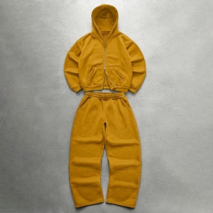 Custom Wholesale Blank Heavyweight Full <b>Zip</b> Hoodie And Straight Leg Sweatpants Casual <b>Jogger</b> Tracksuit Set - Product Image 2