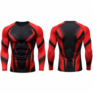 Chemise à manches longues pour homme, protection anti-UV, imprimé abstrait noir et rouge, séchage rapide, polyester, pour adultes - Product Image 1
