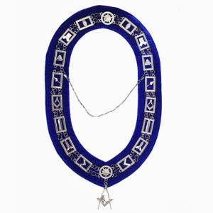 Masonic Officer Chain <b>Collars</b> Set of 12 Blue Leather Vintage Embroidered Lace Sew-On Lodge Regalia with Silver Emblems - Product Image 3