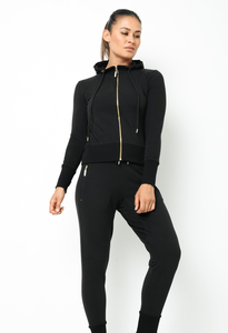 Survêtement Essentiel Hiver Lourd à Capuche avec Cordon Coupe-Vent Grande Taille Décontracté Noir - Product Image 3