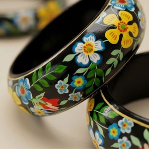 Bracelets à motif floral pour femmes, ensemble de bracelets vintage en résine acrylique, bijoux cadeau, style ethnique indien traditionnel, lot de 3 - Product Image 6