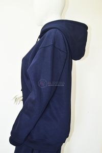 Sweat-shirt à capuche zippé intégral pour femme, bleu marine, coupe oversize, épaules tombantes, en molleton, style décontracté, 100% coton, délavé à l'acide - Product Image 4