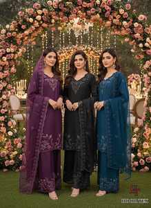 Ensemble haut et bas en viscose douce effet cristal avec dupatta en organza lourd brodé pour un look shalwar kameez féminin sans plis - Product Image 5