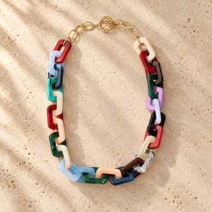 Collar de Cadena de Eslabones de Resina Esmerilada Verde y Beige de Diseño Antiguo, Gargantilla Gruesa para Mujer, Joyería de Moda - Product Image 6