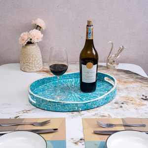 Bandeja ovalada de concha de capiz, bandeja decorativa para otomana, para sala de estar, mesa de café, desayuno en la cama, exhibición de velas (verde azulado) - Product Image 2