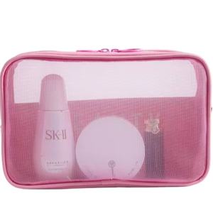 Elegante bolsa de maquillaje de nailon de malla transparente con cremallera, bolsa de cosméticos con logotipo personalizado, perfecta para viajes y uso diario - Product Image 1