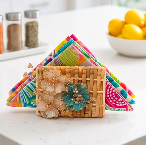 Porte-serviettes en jute au design floral accrocheur pour une décoration de table élégante, salle à manger, cuisine et présentoir d'accessoires pour la maison - Product Image 2