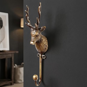 Antique Brass Reindeer Animal Wall Cast Iron Coat Hat <b>Hooks</b> Hanger Handcrafted Precision-Made Wall Mounted Made in USA <b>Rails</b> - Product Image 1