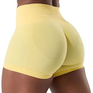 <b>Womens</b> Pastel Yellow High Waist Seamless Gymwear <b>Shorts</b> Stretch <b>Compression</b> Workout Fitness Training Yoga Activewear Performance - Product Image 4