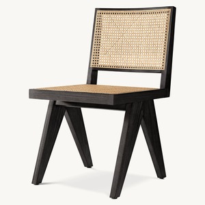 Modern Minimalist Eco-Friendly Indonesian Teak Wood <b>Dining</b> <b>Chair</b> with Rattan Seat and Microfiber Upholstery - Product Image 1