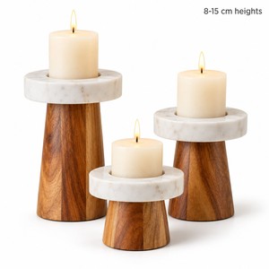 Juego de Portavelas de Mármol y Madera de Acacia, 3 Piezas, Venta al por Mayor en India - Product Image 1