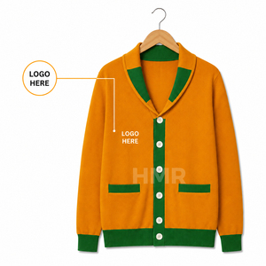 Cardigans en molleton boutonnés décontractés d'hiver HMR vert moutarde contrastant en acrylique pour sororité, sweats tricotés haut de gamme - Product Image 5