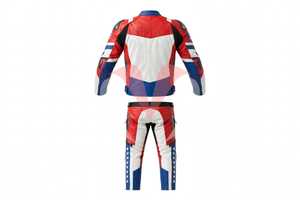 Traje de Motociclismo de Cuero Rojo, Blanco y Azul para Hombre, Conjunto de Chaqueta y Pantalones de Protección Completa para Motociclistas - Product Image 2