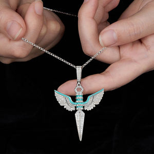 Colgante de Espada con Cristales y Plata, con Alas, Estilo Hiphop, Joyería de Moda Unisex - Product Image 2