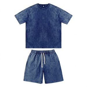 Ensemble 2 pièces décontracté pour homme : T-shirt col rond et short délavé à l'acide – Tenue d'été - Product Image 5