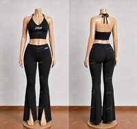 Legging de sport évasé taille haute pour femme, effet push-up, avec fente, pour yoga et course, taille élastique, sensation seconde peau, coupe ajustée