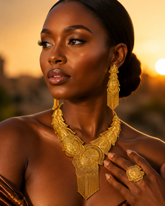 Collares de latón chapados en oro de 24 quilates con borlas, estilo nigeriano, bohemio, geométrico, para boda, conjunto de collar nupcial para mujer. - Product Image 3