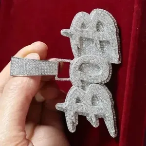 White Gold Plated Sterling Silver Real Moissanite Custom Letter & Name <b>Log</b> Pendant Hip Hop Luxury Jewelry - Product Image 4