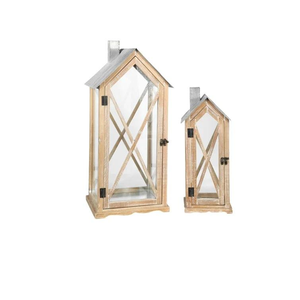 Accesorios de Iluminación Modernos para Interiores del Hogar, Linterna Navideña de Primera Calidad con Marco de Madera Marrón, Asas de Metal, Vela de Madera - Product Image 5