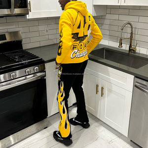 Nouveau survêtement imprimé de couleur jaune à la mode avec logo personnalisé pour unisexe survêtement à capuche à ourlet personnalisé - Product Image 6